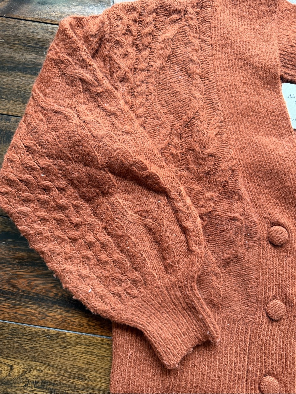 Abercrombie & Fitch Rust Orange Wool Cable Cardigan - Picture 3 of 5